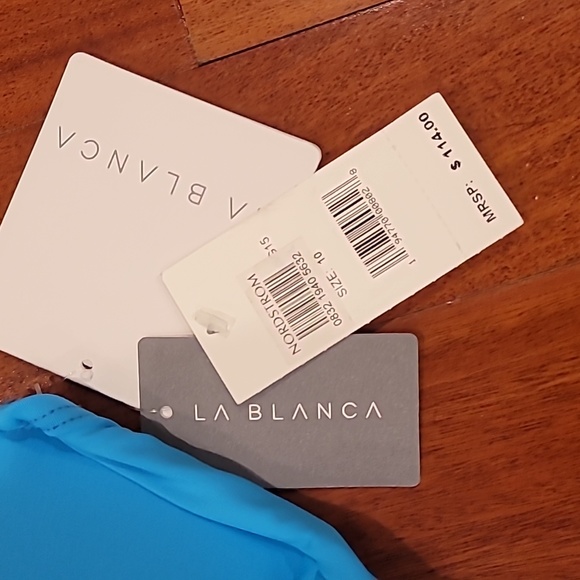 NWT LA BLANCA keyhole twist slimming one piece turquoise size 10 - Picture 2 of 4